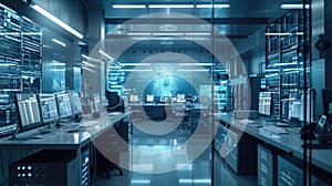 A group of scientists are working on computers in a lab AIG41