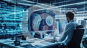 A group of scientists are working on computers in a lab AIG41