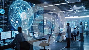 A group of scientists are working on computers in a lab AIG41