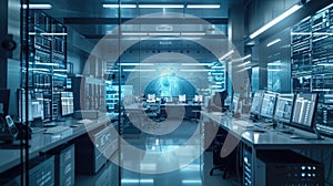 A group of scientists are working on computers in a lab AIG41