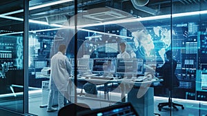 A group of scientists are working on computers in a lab AIG41