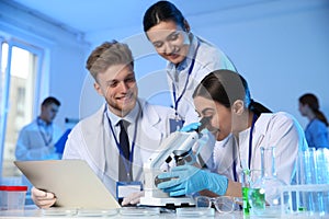 Group of scientists working in chemistry laboratory