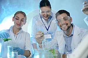 Group of scientists working in chemistry laboratory