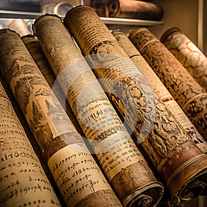 A group of scrolls of parchments