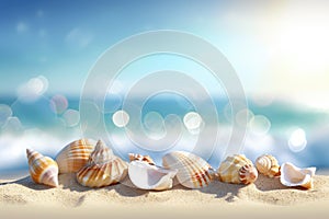 A group of seashells on a sandy beach
