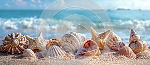 Group of Seashells on Sandy Beach
