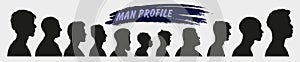 Group selection of men. Set of profile silhouettes for boys