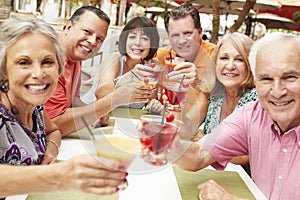 Group Of Senior Friends Enjoying Cocktails In Bar Together