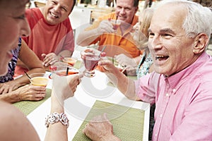 Group Of Senior Friends Enjoying Cocktails In Bar Together