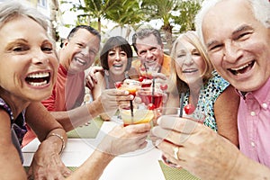 Group Of Senior Friends Enjoying Cocktails In Bar Together