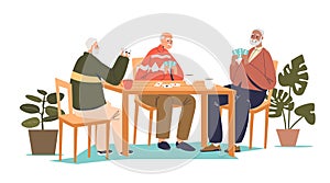 Group of senior men sitting together at table and playing cards, bridge or poker