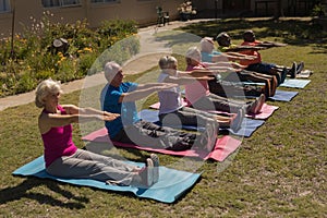 Group of senior people exercising in the park