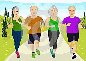 Group of senior runner men and women running together