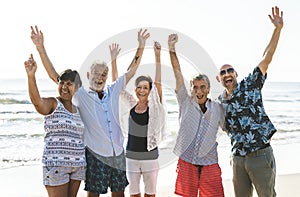 Group of seniors on the beach