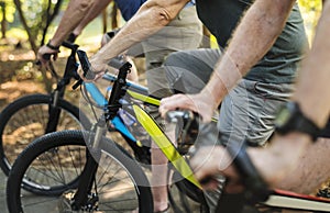 Group of seniors biking in the park