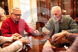 Group of senor people playing board games