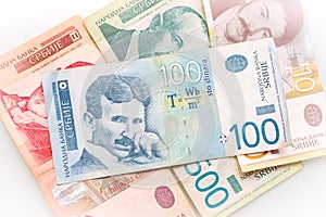 Group of Serbian dinars bills