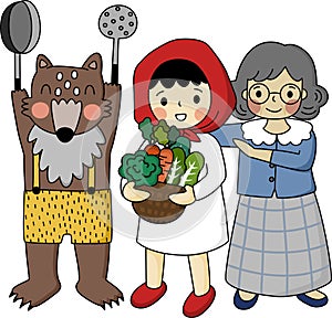 Group set of main character of little red riding hood prepare ingredient and tool for cooking