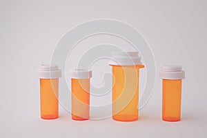 The group set of orange medication vial for pharmacy and container, mock up on white background