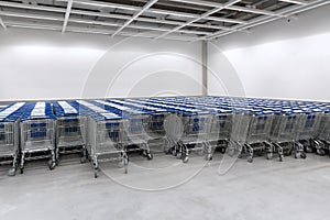 Group of shopping carts in supermarket