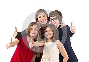 Group shot of a family with thumbs up isolated