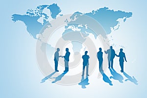 Group of Silhouette business people standing in front of world map.