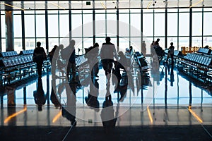 Group of silhouette people in airport