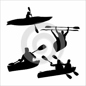 a group of silhouettes of people rowing a canoe, on a white background