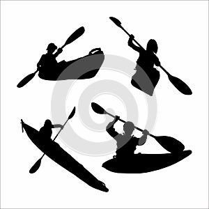 a group of silhouettes of people rowing a canoe, on a white background