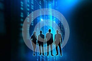 Group of silouette business people on technology background photo