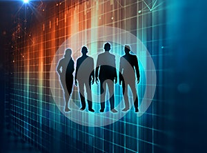 Group of silouette business people on technology background photo