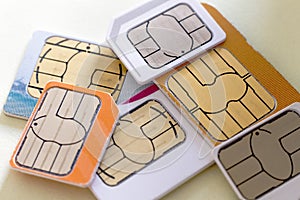 Group of sim cards, communication concept