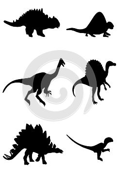 Group of six dinosaurs who lived on Earth Ã®n the Cretaceous era