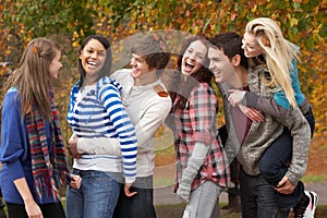 Group Of Six Teenage Friends Having Fun