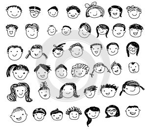 Group of sketch people face set