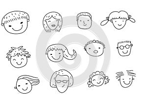 Group of sketch people face set