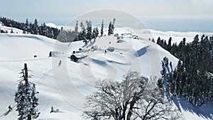 A group of ski touring enthusiasts among snowy landscapes