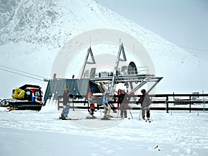 Group of skiers in mountains