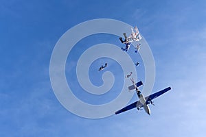 A group of skydivers. Skydiving in the amazing sky.