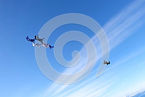 A group of skydivers. Skydiving in the amazing sky.