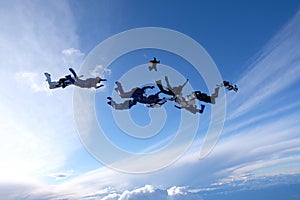 A group of skydivers. Skydiving in the amazing sky.