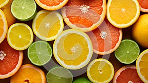 A group of sliced citrus fruits