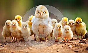 Group of Small Chickens Standing Closely Together