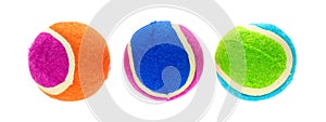 Group of small rubber and cloth fetch balls for dogs