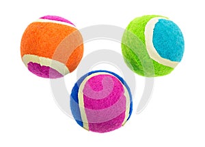 Group of small rubber and cloth fetch balls for dogs