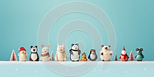 A group of small toy animals standing next to each other. Generative AI image.