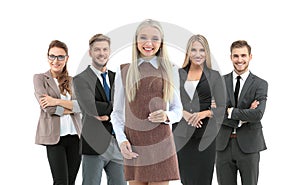 Group of smiling business people. Isolated over white background