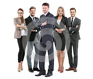 Group of smiling business people. Isolated over white background