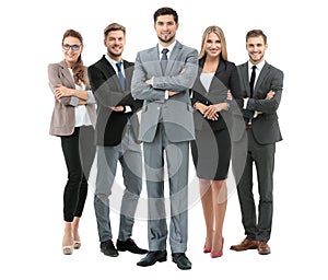 Group of smiling business people. Isolated over white background