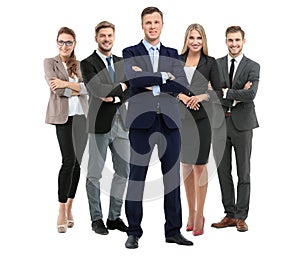 Group of smiling business people. Isolated over white background